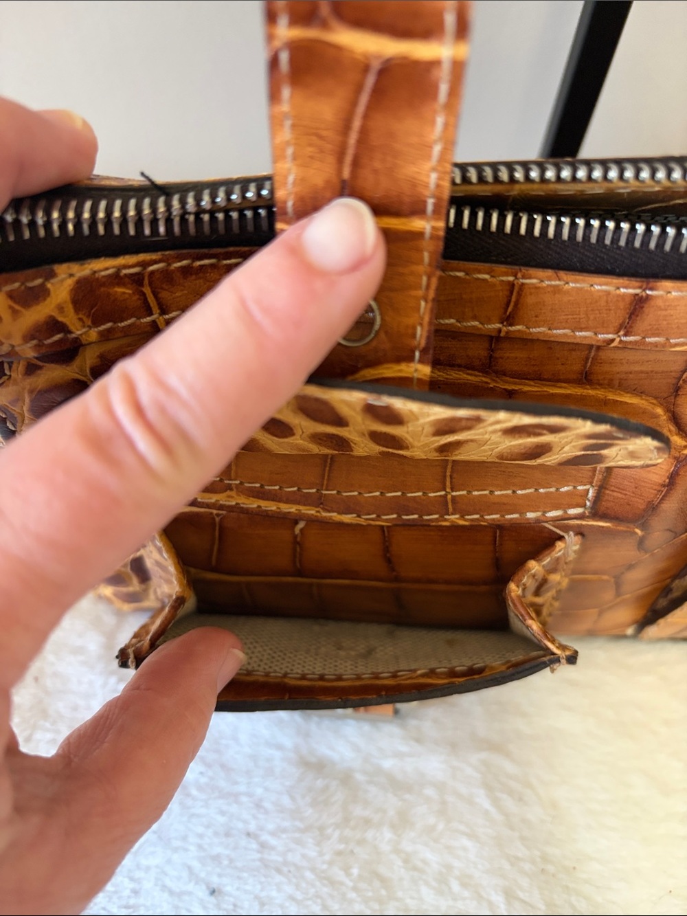 Dooney & Bourke Brown Croc-Embossed Leather Shoulder Bag - Picture 9 of 13